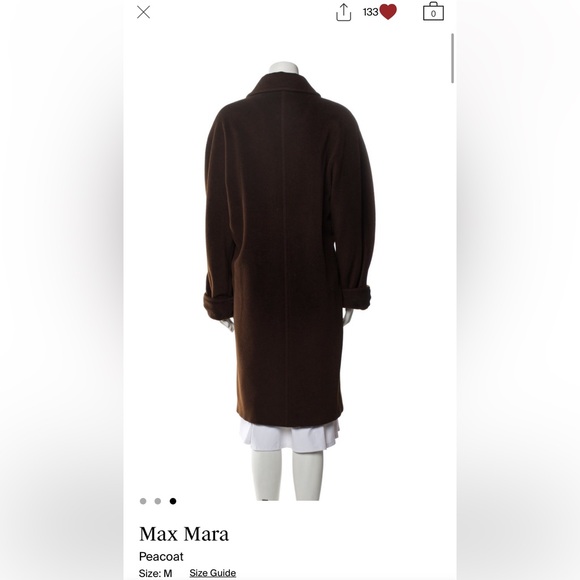 MaxMara long chocolate brown oversized wool peacoat size Medium - Picture 3 of 4